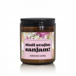 Darilna dišeča sveča z napisom in vonjem burbonske vanilije - Sledi svojim sanjam!